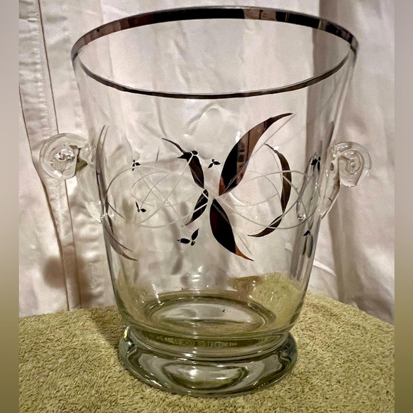 MCM Atomic Ice Bucket Antique Art Nouveau Clear Glass Silver Overlay - Picture 5 of 8